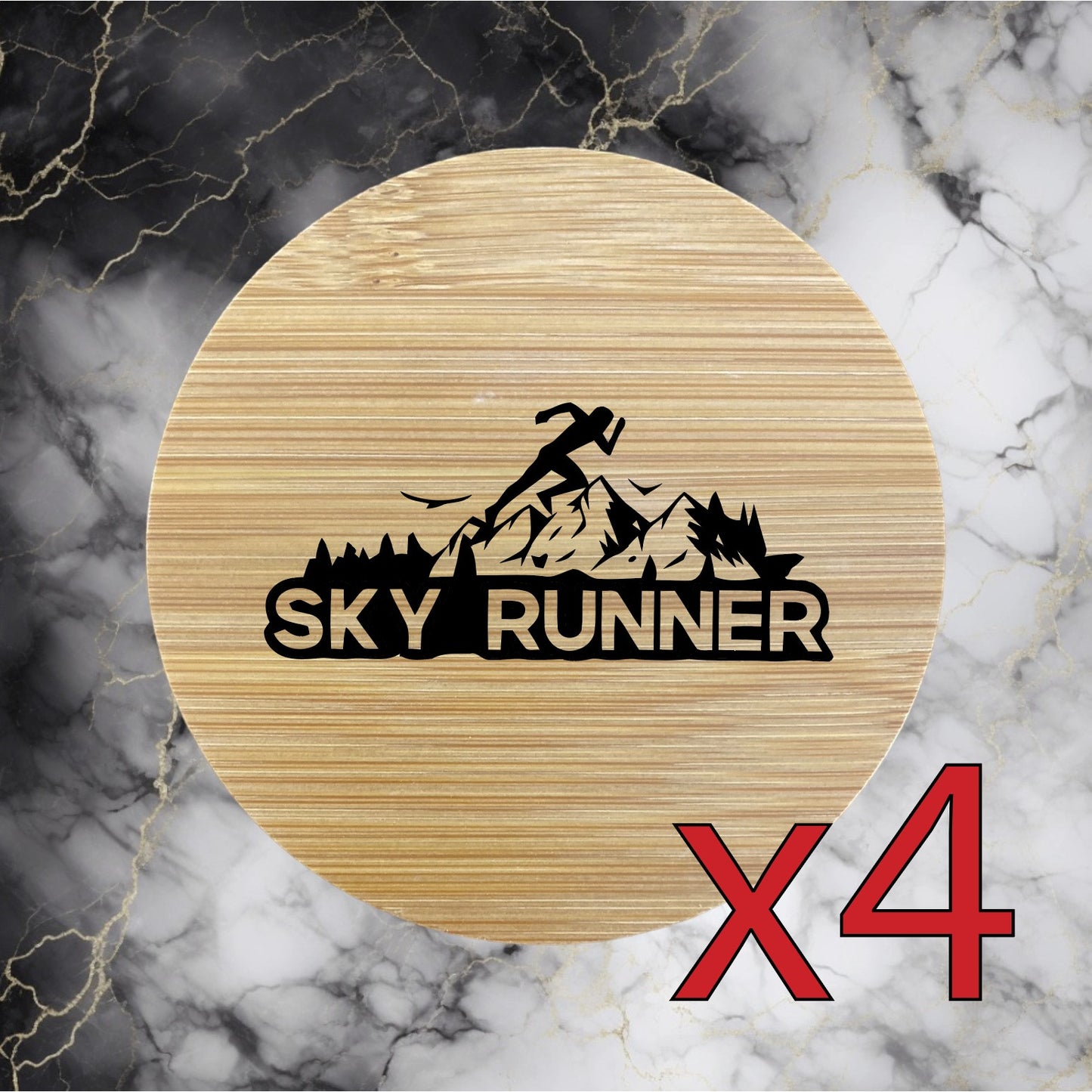 Sky Runner x4 Bamboo Coasters Drink Natural Wood Home Decor Lounge Mountain NEW