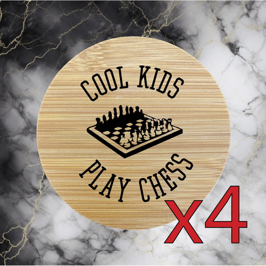 Play Chess x4 Bamboo Coasters Drink Natural Wood Home Decor Lounge Quote Kid NEW