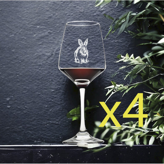 Rabbit Wine Glasses x4 Premium 12 Oz Personalize Animal Hare Wild Pet NEW