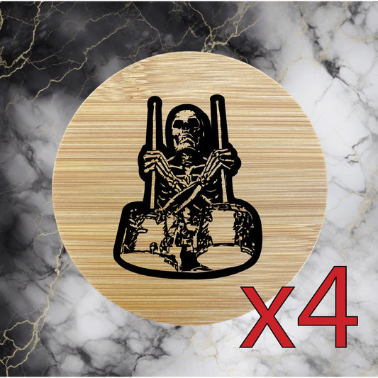 Skeleton Drummer x4 Bamboo Coasters Drink Natural Wood Home Decor Lounge NEW