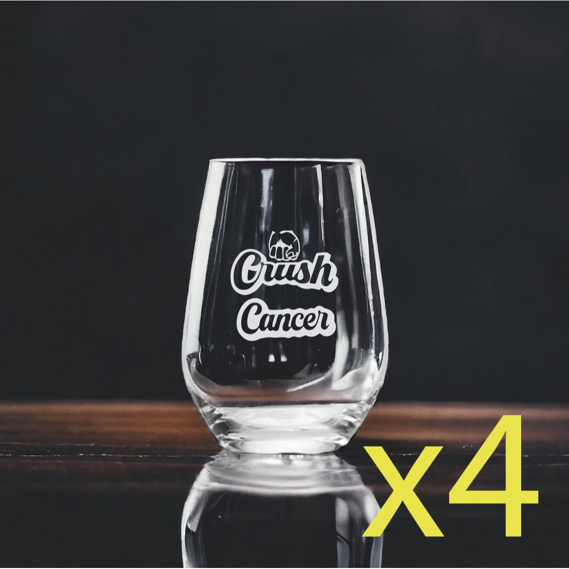 Crush Cancer Stemless Wine Glasses x4 Premium 15 Oz Personalize Hope Gift NEW