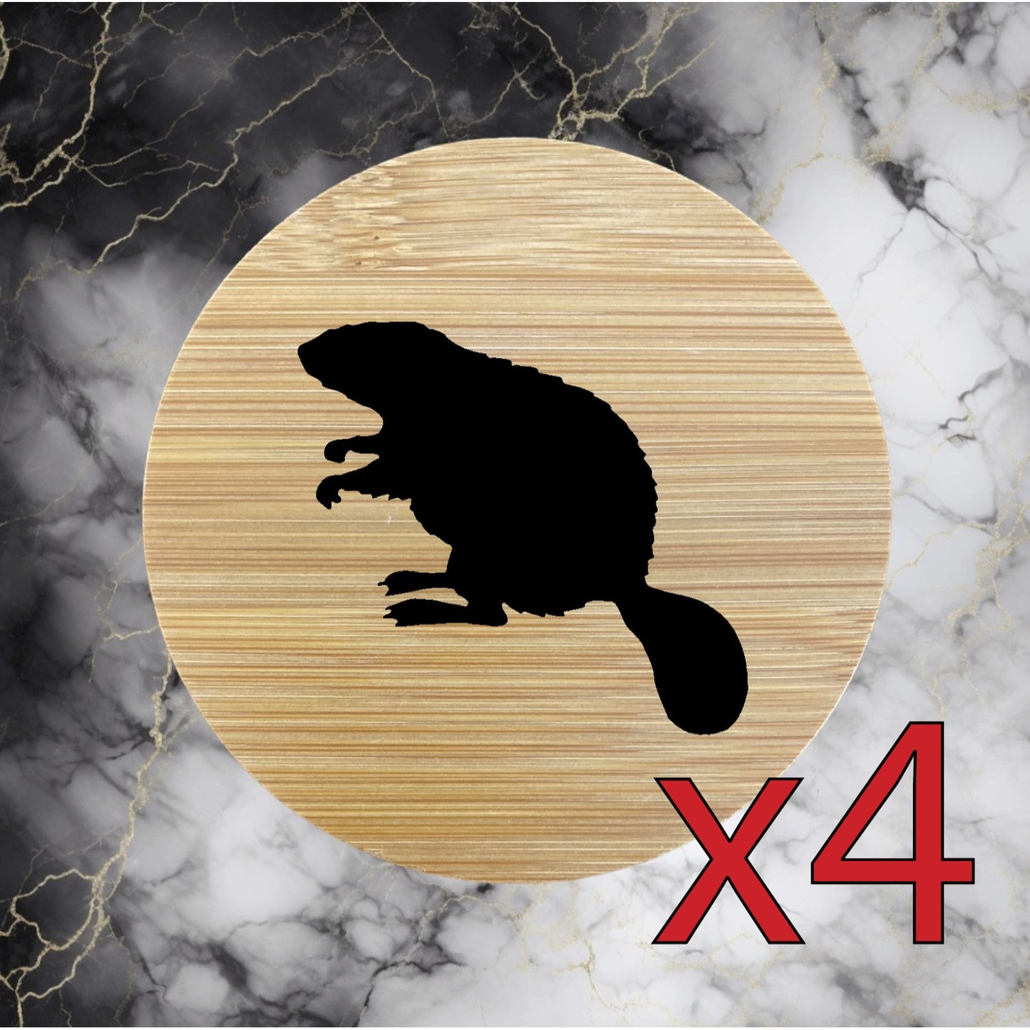 Beaver x4 Bamboo Coasters Drink Natural Wood Home Decor Lounge Dam Animal NEW