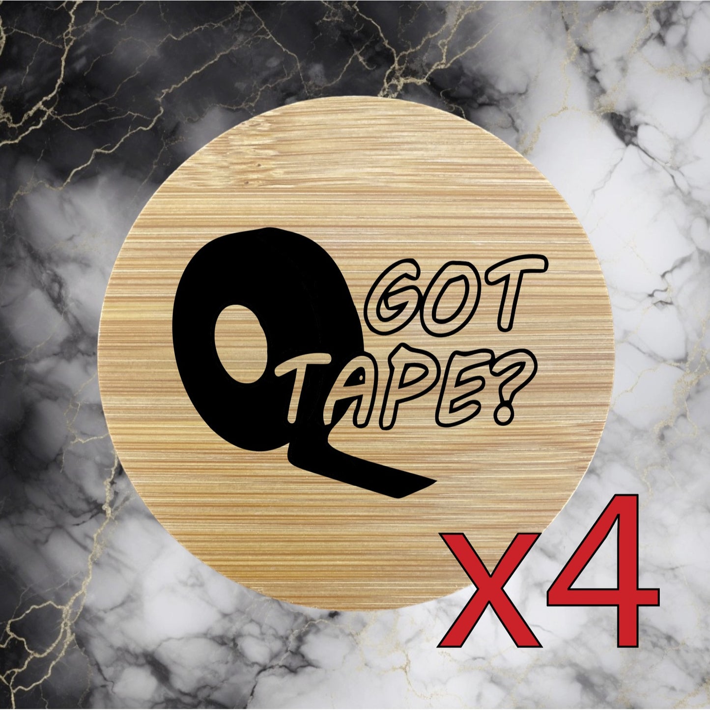 Got Tape x4 Bamboo Coasters Drink Natural Wood Home Decor Lounge Sport Game NEW