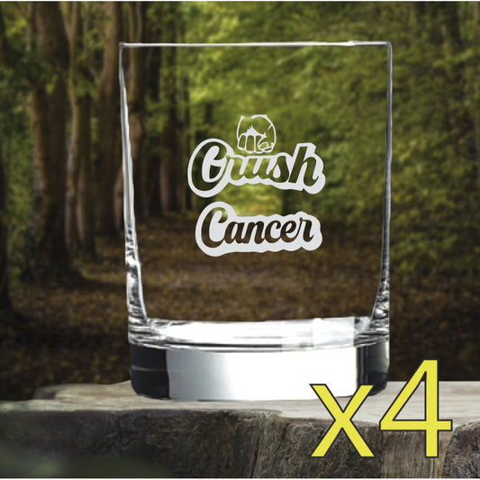 Crush Cancer Whiskey Glasses x4 Double 14 Oz Premium Old Fashioned Hope Gift NEW