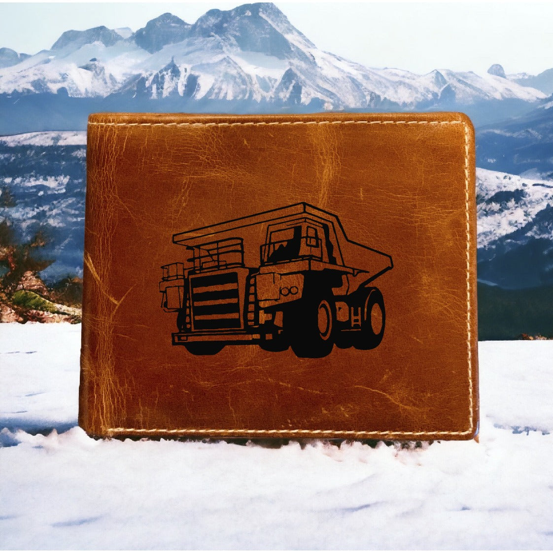 Dump Truck Leather Wallet Bifold Premium Quality Buffalo Construction Work NEW