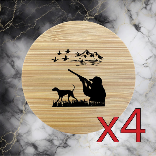 Hunting Dog x4 Bamboo Coasters Drink Natural Wood Home Decor Bird Duck NEW