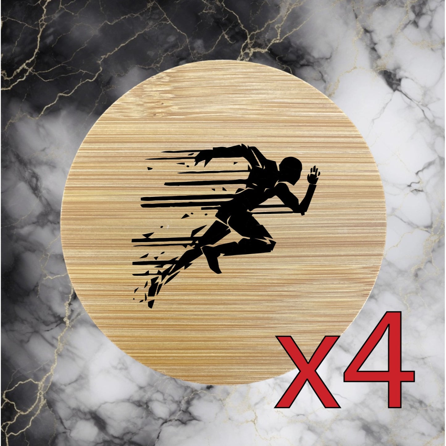 Sprinter Running x4 Bamboo Coasters Drink Natural Wood Home Decor Lounge Gym NEW