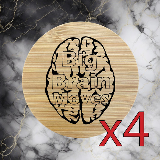 Big Brain Moves x4 Bamboo Coasters Drink Natural Wood Home Decor Lounge Mind NEW