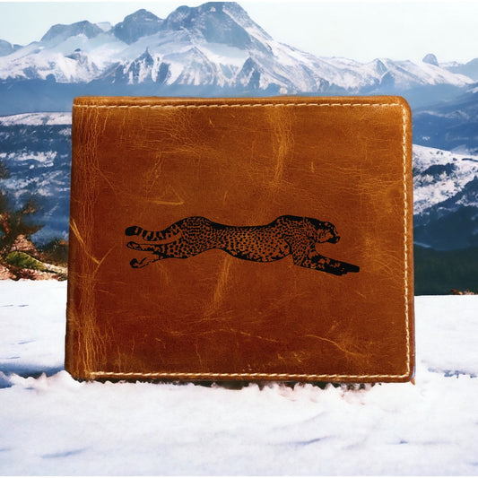 Cheetah Leather Wallet Bifold Premium Quality Buffalo Animal Nature Running NEW