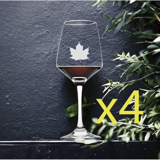 Maple Leaf Wine Glasses x4 Premium 12 Oz Personalize Syrup Tree Nature NEW