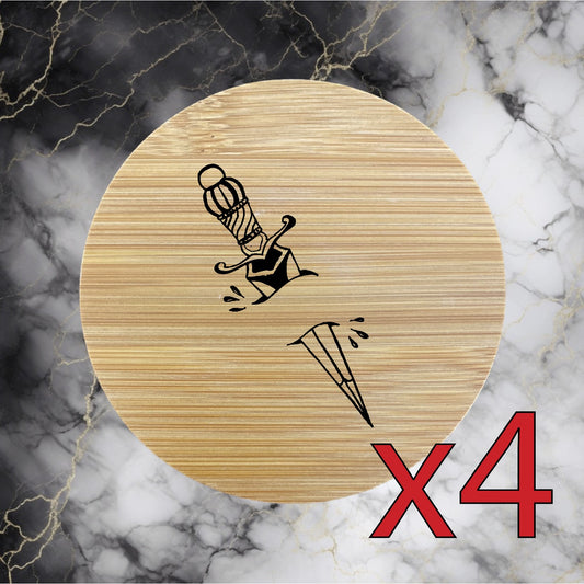 Dagger x4 Bamboo Coasters Drink Natural Wood Home Decor Lounge New School NEW