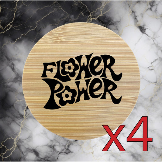 Flower Power x4 Bamboo Coasters Drink Natural Wood Home Decor Lounge Strong NEW