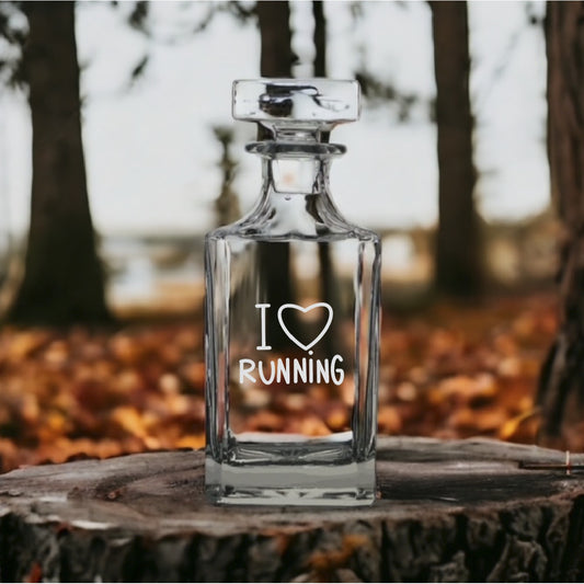 I Heart Running Decanter 26 Oz Bourbon Whiskey Premium Glass Personalize NEW