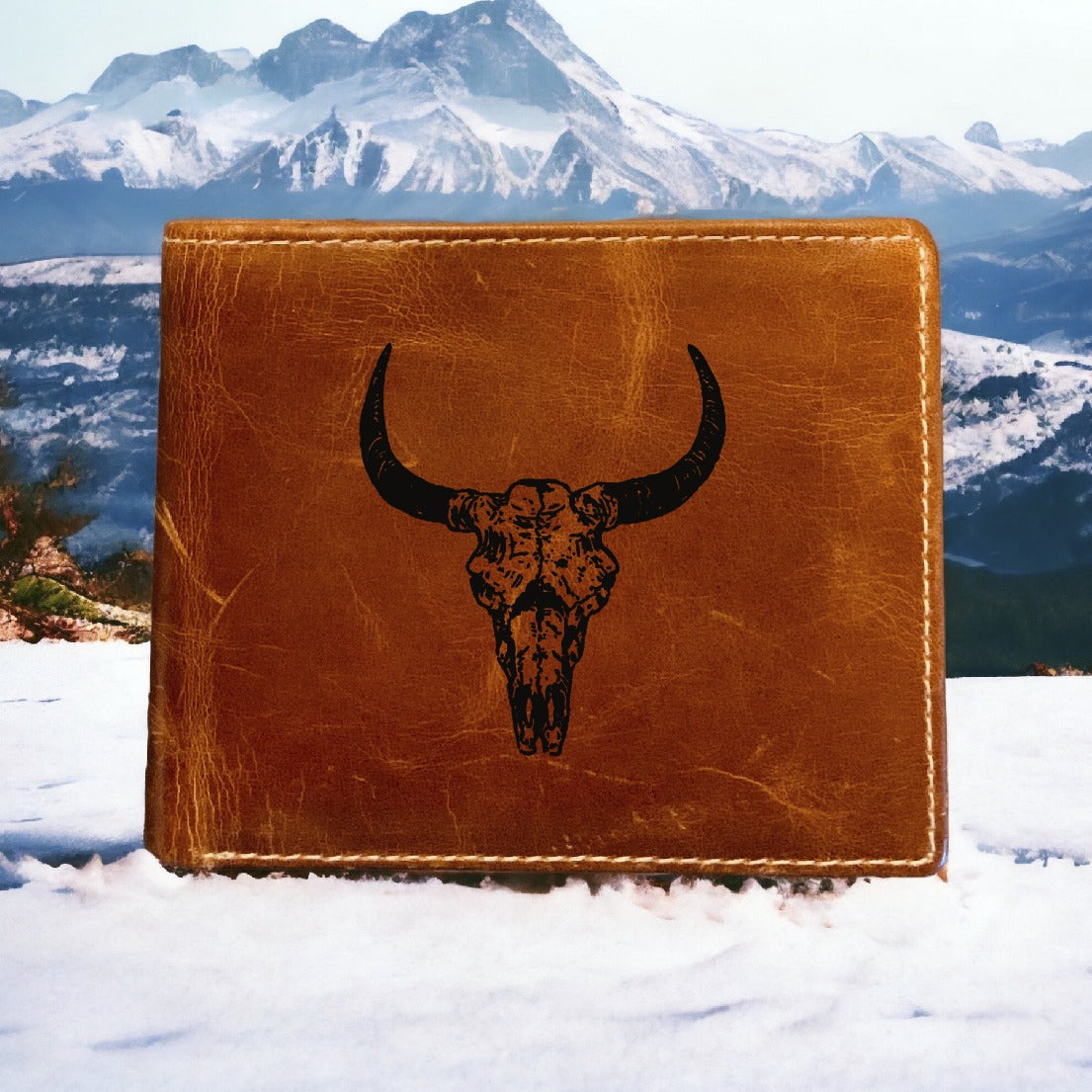 Bull Skull Leather Wallet Bifold Premium Quality Buffalo Western Country NEW