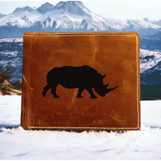 Rhino Shape Leather Wallet Bifold Premium Quality Buffalo Animal Nature NEW