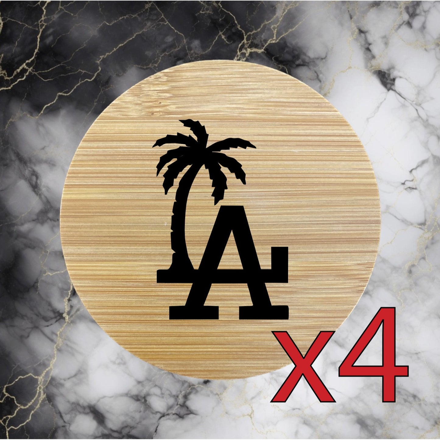 Los Angeles x4 Bamboo Coasters Drink Natural Wood Home Decor Lounge Palm NEW