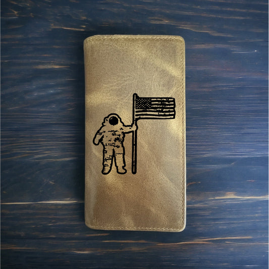 Astronaut USA Rodeo Wallet Cowboy Western Buffalo Leather Premium Flag NEW