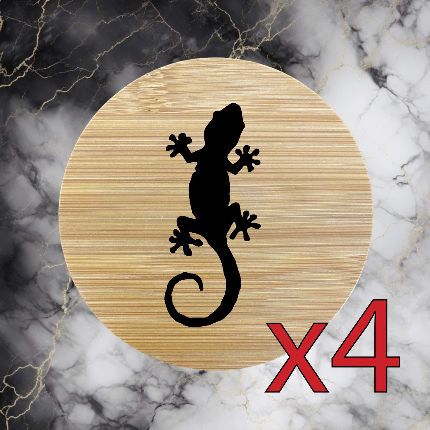 Lizard x4 Bamboo Coasters Drink Natural Wood Home Decor Lounge Animal Gecko NEW