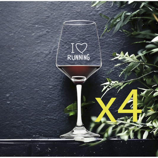 I Heart Running Wine Glasses x4 Premium 12 Oz Personalize Outdoor Workout NEW