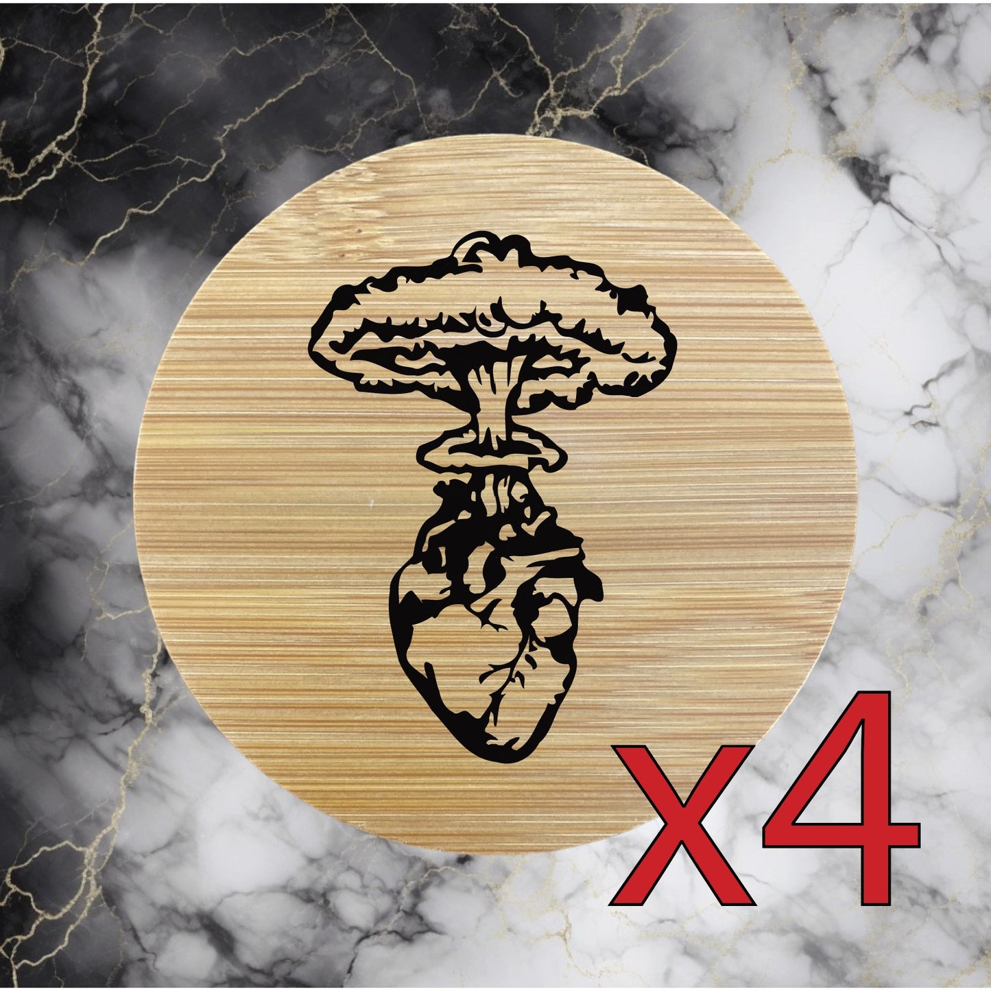 Heart Explosion x4 Bamboo Coasters Drink Natural Wood Home Decor Lounge Love NEW