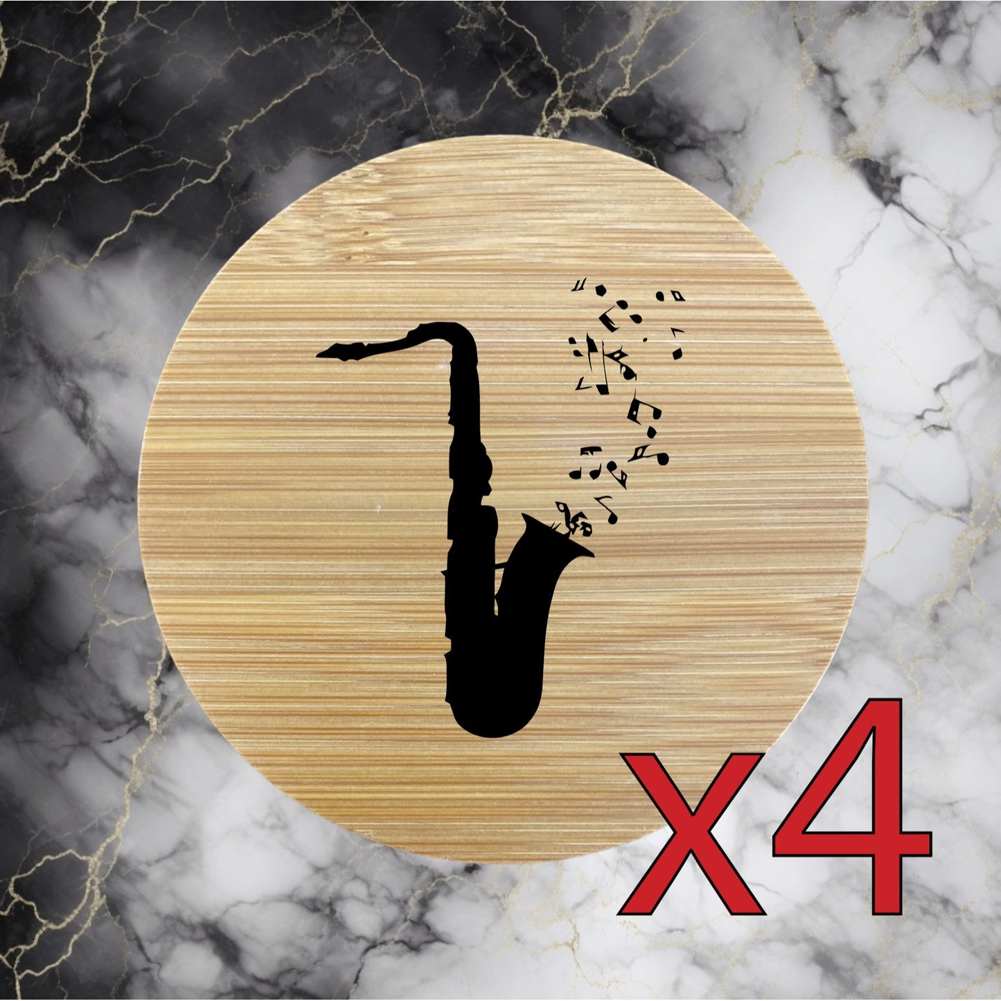 Saxophone x4 Bamboo Coasters Drink Natural Wood Home Decor Lounge Music Band NEW