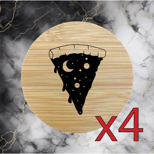 Pizza Space x4 Bamboo Coasters Drink Natural Wood Home Decor Lounge Galaxy NEW