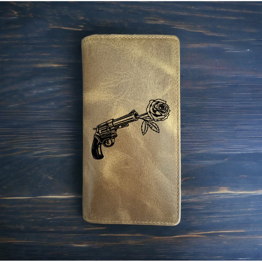 Rose Revolver Rodeo Wallet Cowboy Western Buffalo Leather Premium Flower NEW