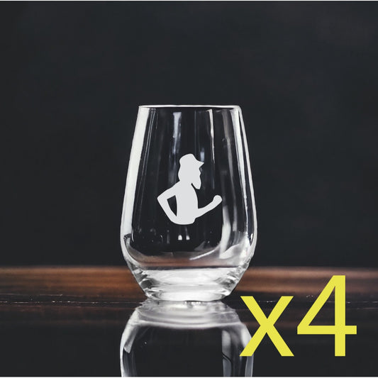 Bearded Runner Stemless Wine Glasses x4 Premium 15 Oz Personalize Marathon NEW