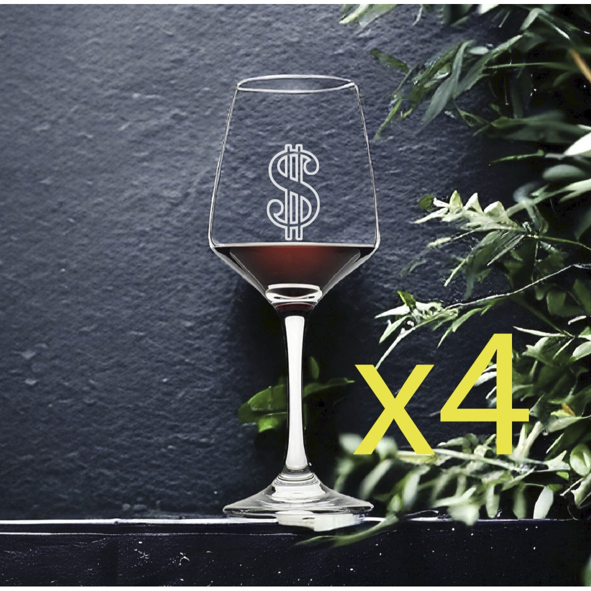 Dollar Sign Wine Glasses x4 Premium 12 Oz Personalize Money Cash Work NEW