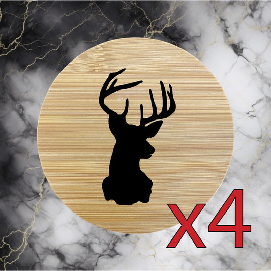 Buck x4 Bamboo Coasters Drink Natural Wood Home Decor Lounge Wildlife Animal NEW