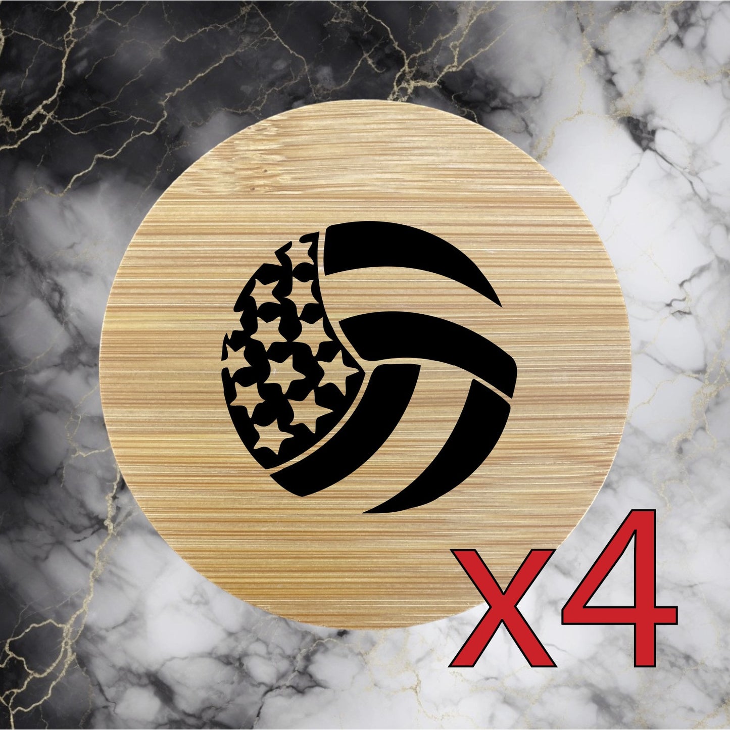 Volleyball USA x4 Bamboo Coasters Drink Natural Wood Home Decor Lounge Sport NEW