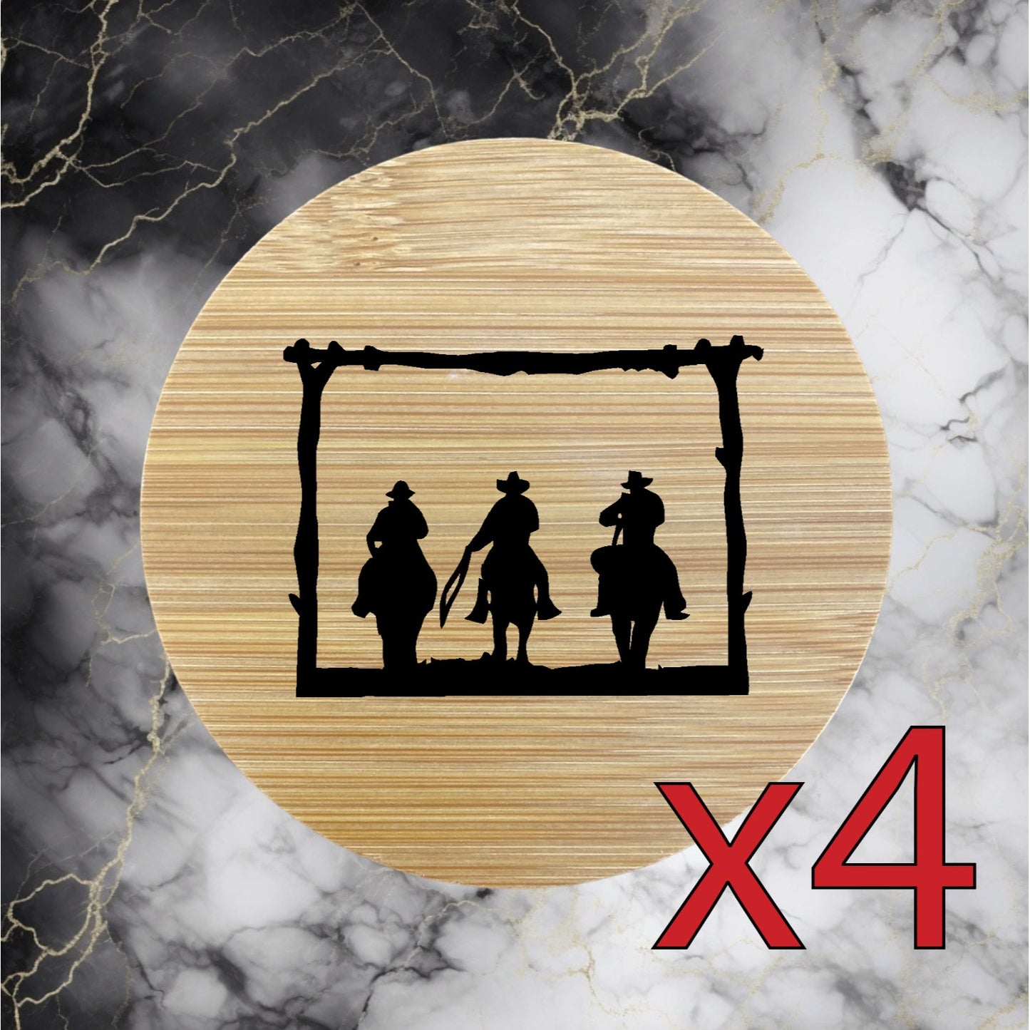 Cowboys x4 Bamboo Coasters Drink Natural Wood Home Decor Lounge Country Farm NEW