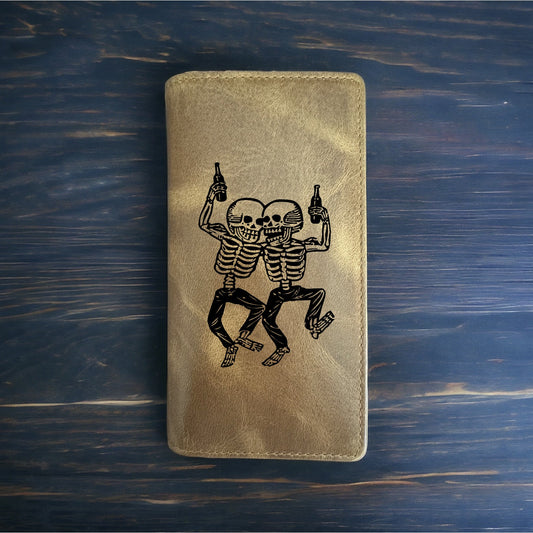 Drunk Skeletons Rodeo Wallet Cowboy Western Buffalo Leather Premium Bones NEW