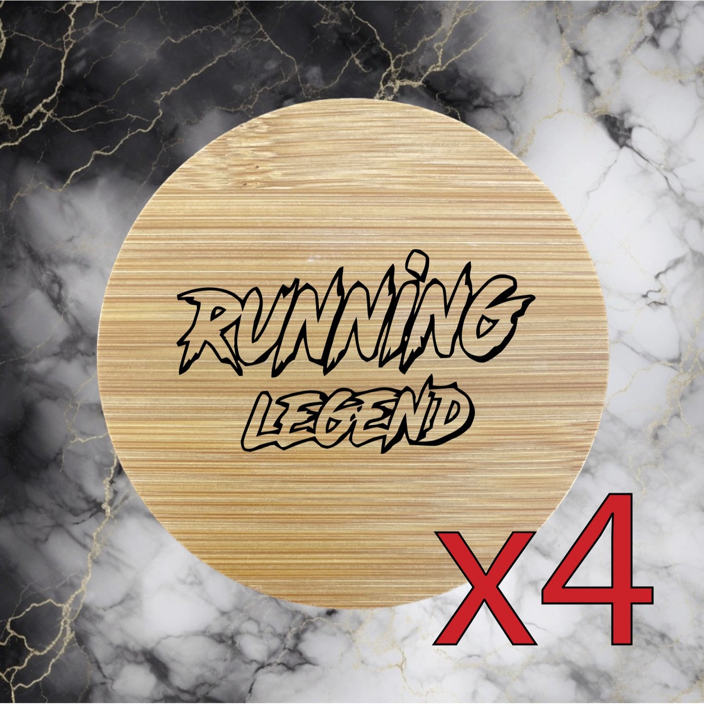 Running Legend x4 Bamboo Coasters Drink Natural Wood Home Decor Lounge Funny NEW