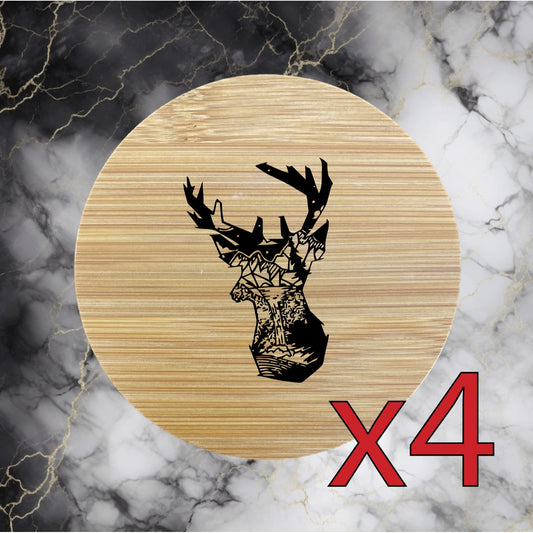 Buck x4 Bamboo Coasters Drink Natural Wood Home Decor Lounge Mountain Nature NEW