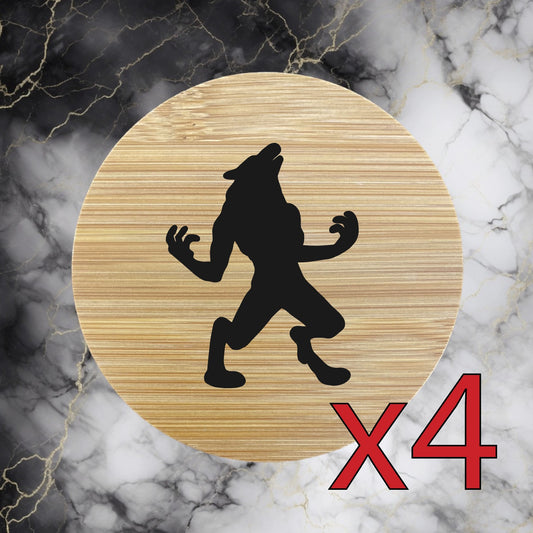 Werewolf x4 Bamboo Coasters Drink Natural Wood Home Decor Lounge Fantasy NEW