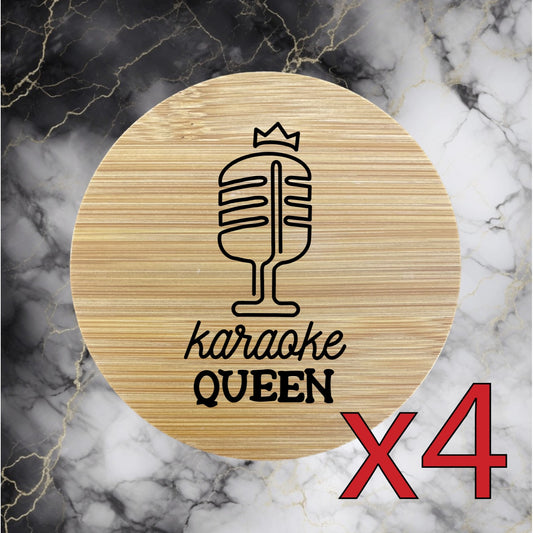 Karaoke Queen x4 Bamboo Coasters Drink Natural Wood Home Decor Lounge Crown NEW