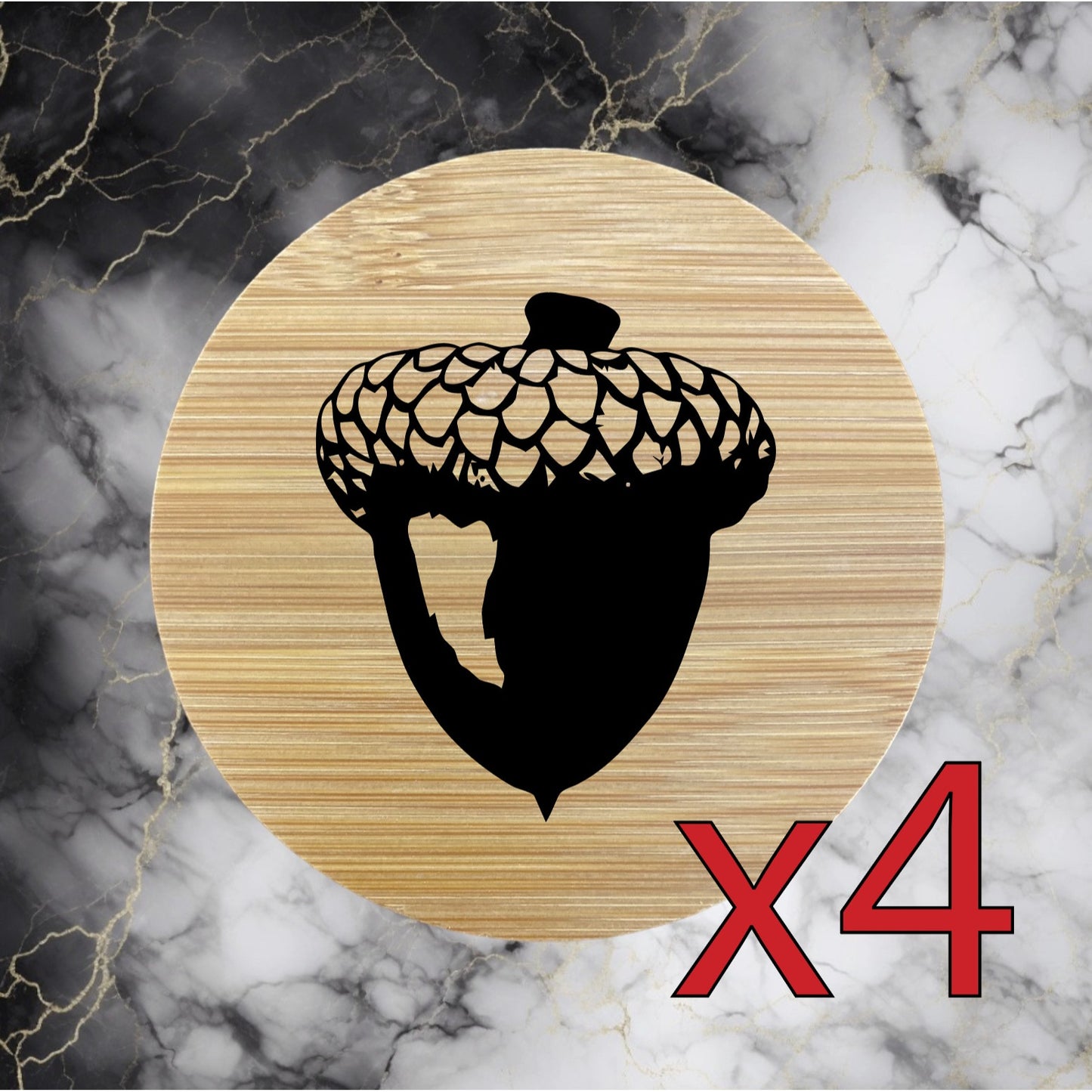 Acorn x4 Bamboo Coasters Drink Natural Wood Home Decor Lounge Oak Tree Nut NEW