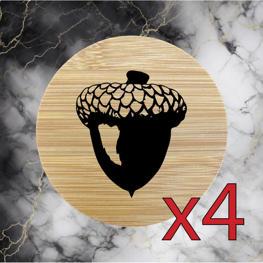 Acorn x4 Bamboo Coasters Drink Natural Wood Home Decor Lounge Oak Tree Nut NEW