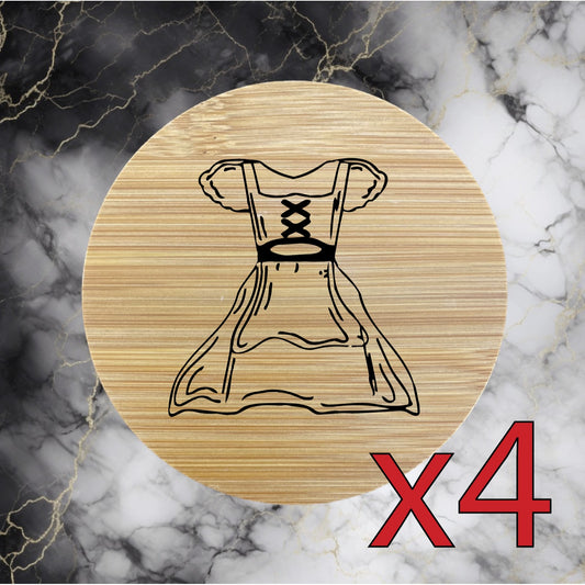 Dirndl German x4 Bamboo Coasters Drink Natural Wood Home Decor Lounge Dress NEW