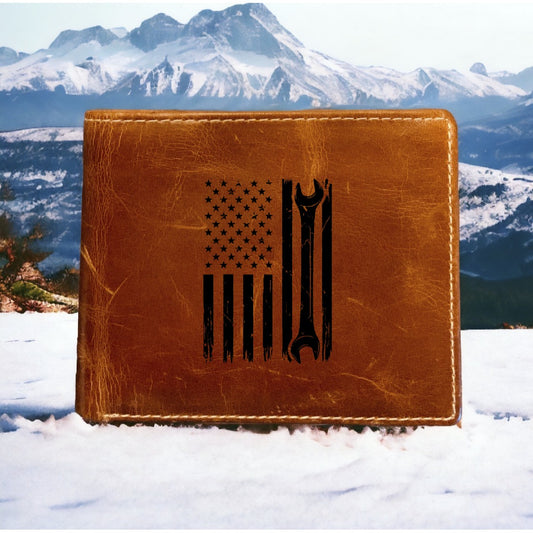 American Flag Leather Wallet Bifold 100% Genuine Buffalo Premium Quality Work