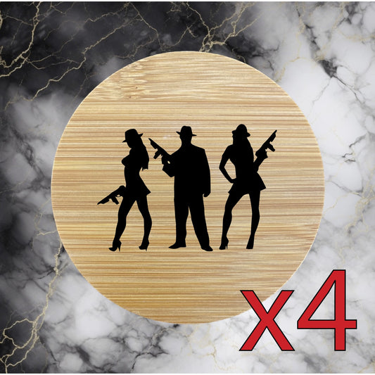 Mobster x4 Bamboo Coasters Drink Natural Wood Home Decor Lounge Movie TV NEW