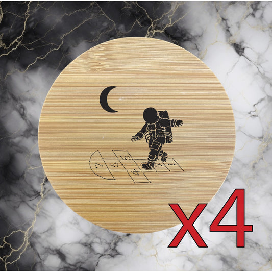 Astronaut x4 Bamboo Coasters Drink Natural Wood Home Decor Lounge Games NEW