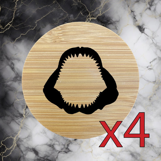 Shark Jaws x4 Bamboo Coasters Drink Natural Wood Home Decor Lounge Ocean NEW