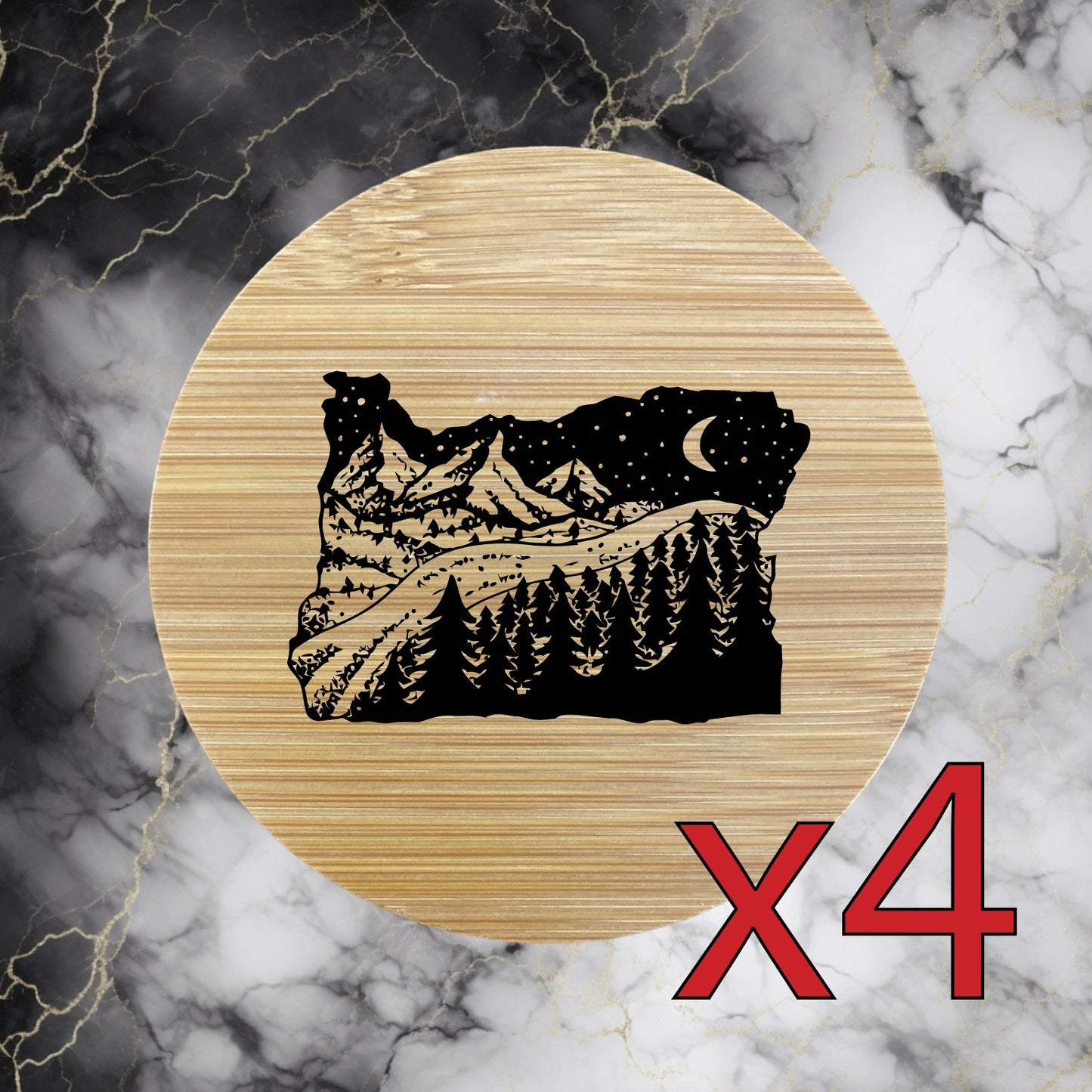 Oregon x4 Bamboo Coasters Drink Natural Wood Home Decor Outdoor Nature Wild NEW