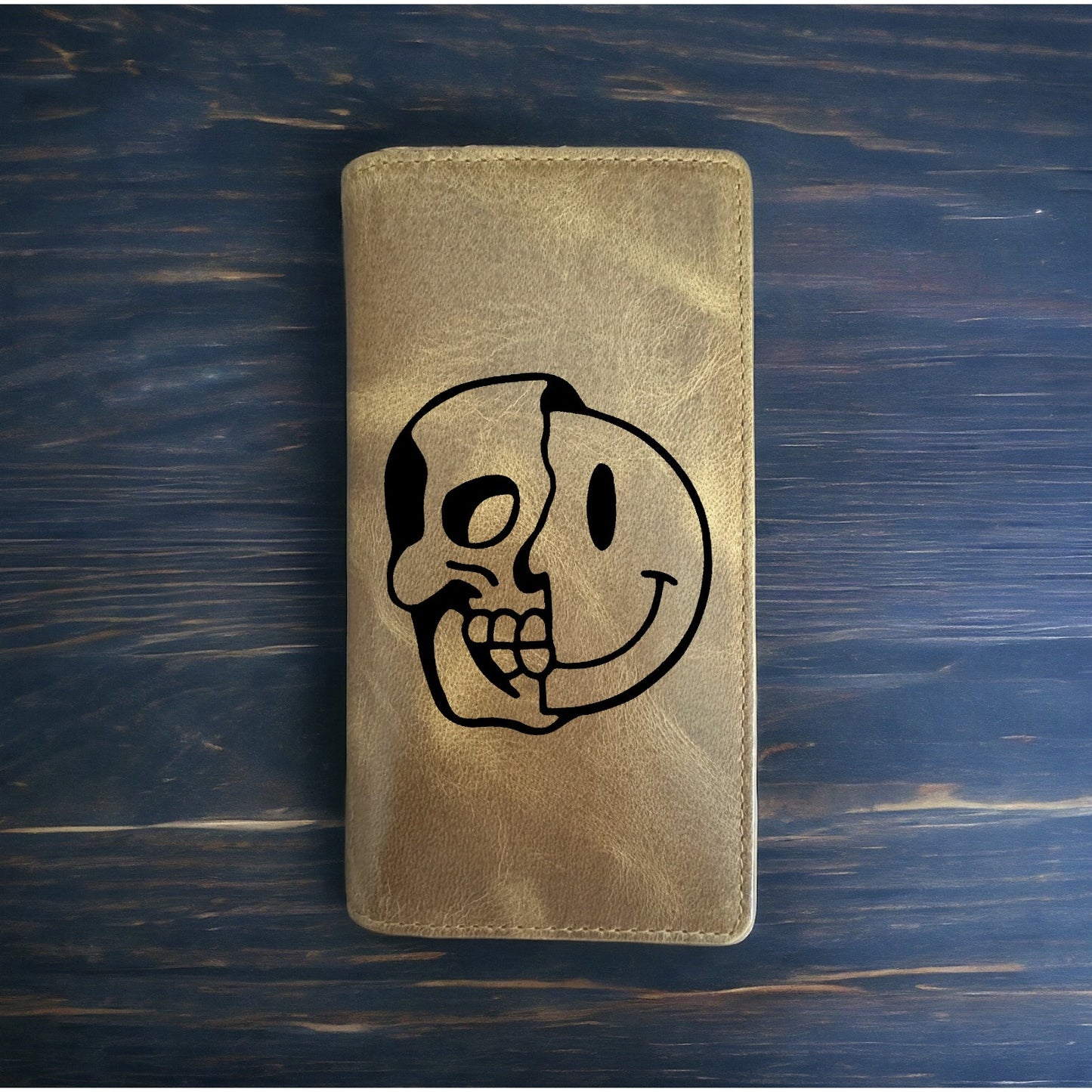 Skull Smiley Face Rodeo Wallet Cowboy Western Buffalo Leather Premium Bones NEW