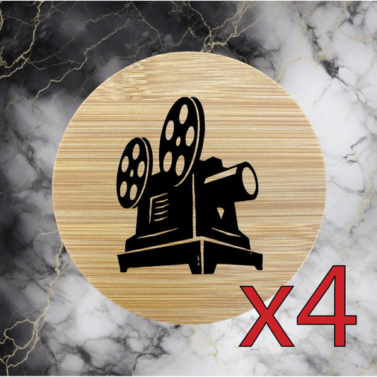 Cinema x4 Bamboo Coasters Drink Natural Wood Home Decor Lounge Movie Retro NEW