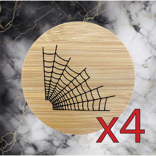 Spider Web x4 Bamboo Coasters Drink Natural Wood Home Decor Lounge Animal NEW