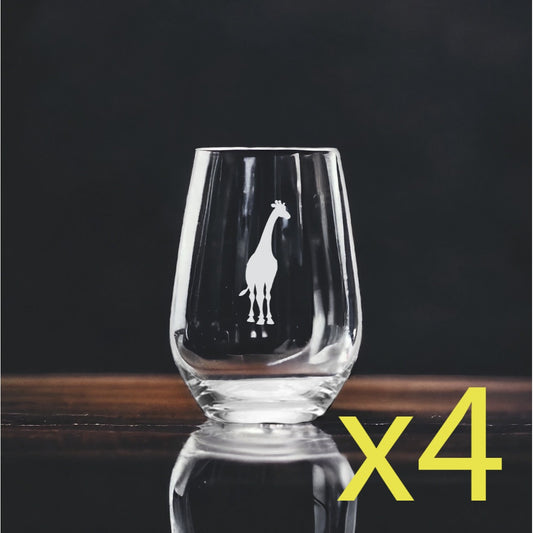 Giraffe Stemless Wine Glasses x4 Premium 15 Oz Personalize Animal Wild NEW