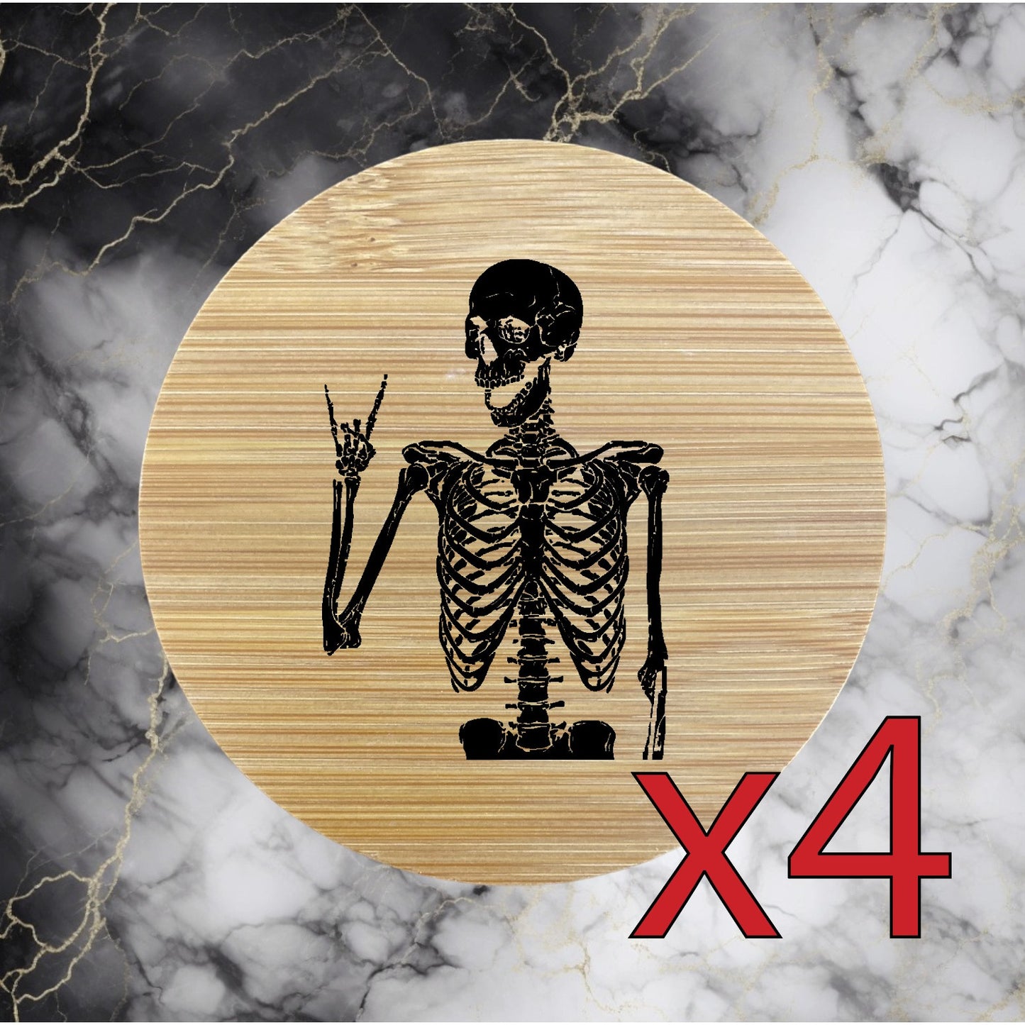 Skeleton Rock x4 Bamboo Coasters Drink Natural Wood Home Decor Lounge Bones NEW